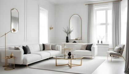 Fototapeta premium white and gold theme modern interior design