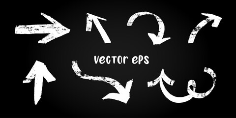 Set of handmade white chalk fun arrows. Hand drawn design elements