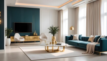 Fototapeta premium white and gold theme modern interior design