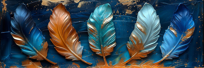 panel wall art, wall decoration, marble background with feather designs