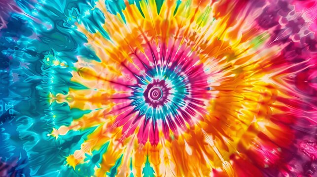 Tie-dye pattern background with soft 1960s colors. The spiral swirl is seamless and psychedelic, with a repeating rainbow design.