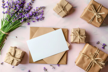 Lavender and letter with copyspace in sunlight