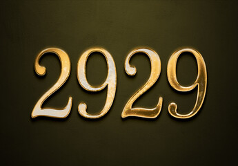 Old gold effect of 2929 number with 3D glossy style Mockup.