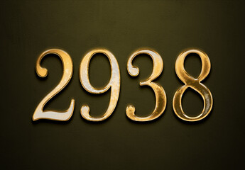 Old gold effect of 2938 number with 3D glossy style Mockup.