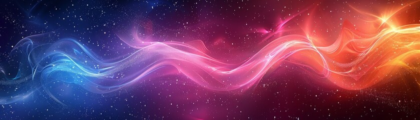 Abstract colorful light streaks with a blue, pink, and orange gradient.