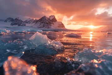 Fototapeta premium Sunset Over Icebergs in the Arctic