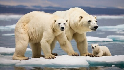 Obraz premium mother polar bear teaches to hunt