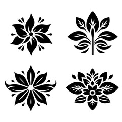 Flower silhouette set black and white 