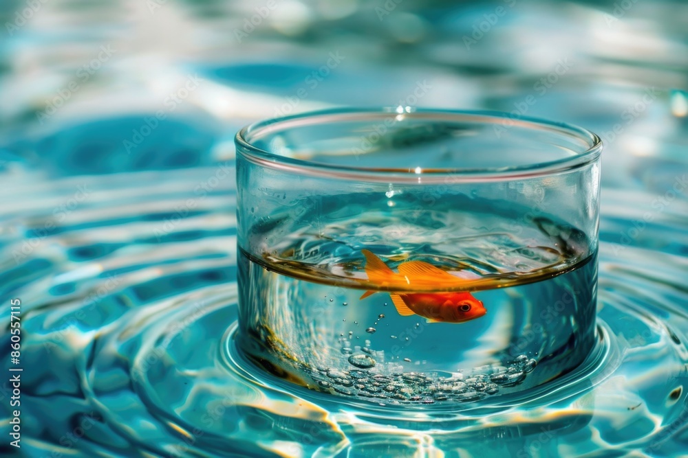 Wall mural A goldfish is swimming in a glass bowl of water