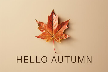 Creative arts representation features maple leaf with Hello Autumn written below,embodying essence of season with a touch of artistry in its design.This design can be used to celebrate the fall season