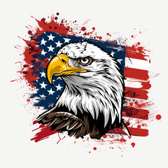 Bald Eagle face with American flag vector illustration on isolated background, USA flag patriotic symbol with eagle