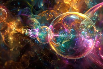 A colorful, swirling galaxy of bubbles with a black background