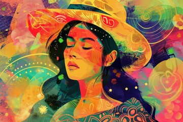 Vibrant Latin Girl on Abstract Background Generative AI