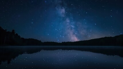 Fototapeta premium a starry night sky reflected in a tranquil lake