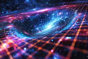 Obraz premium A spiral galaxy with a blue center and orange and red lines surrounding it