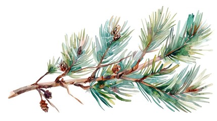 vintage watercolor realistic pine tree branches. nature themed design background. Ai generated