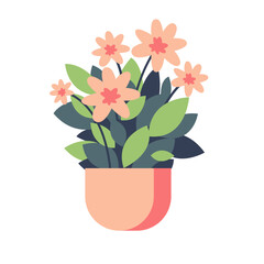 Garden flowers in flower pot, flat design vector illustration