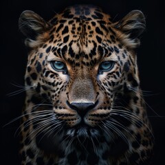 Obraz premium Wild Leopard Portrait, Up-Close Encounter Generative AI