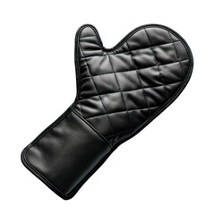 Black quilted oven mitt isolated on white background. Heat-resistant kitchen glove for cooking and baking protection.