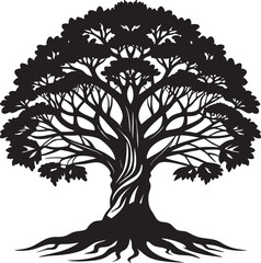 Willow tree silhouette black and white illustration