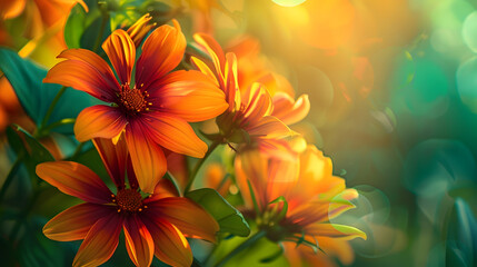 Obraz premium Beautiful Macro PhotoColorful FlowersArt DesignMagic LightClose up PhotographyConceptual Abstract ImageGreen BackgroundFantasy Floral ArtCreative WallpaperBeautiful Nature BackgroundWa : Generative AI