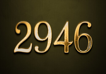 Old gold effect of 2946 number with 3D glossy style Mockup.