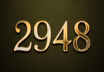 Old gold effect of 2948 number with 3D glossy style Mockup.