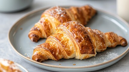Fresh Croissants on a Plate for Breakfast Generative AI