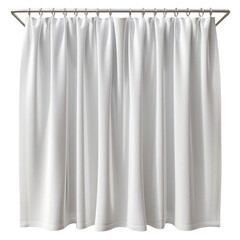 Minimalistic white shower curtain hanging on a rod, perfect for bathroom decor and privacy. Elegant design in a contemporary setup.