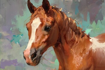 Reddish horse drawn in digital painting style