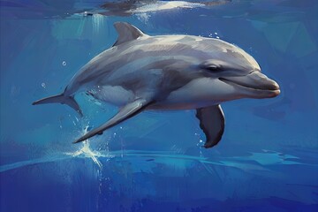 Fototapeta premium Dolphin in oil digital painting style