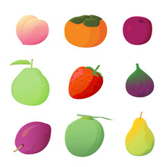 Set of various fruits icons.  Fresh organic various fruits and healthy food 