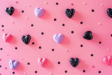 Hearts and dots pattern on a pink background for creative designs and art projects