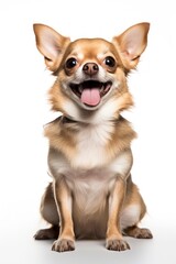 Obraz premium A dog sitting on white background looking at the camera.