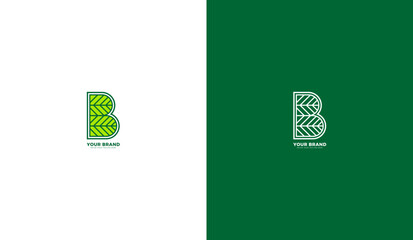 Line green leaf letter b logo. Green leaf icon, letter b line. Graphic vector illustration design © Rouf Creative