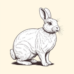 Cute Rabbit Engraved Line Drawing Illustration