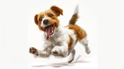 Happy cartoon style jack russell terrier dog on white background