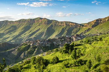 on a warm summer evening in the mountains of Dagestan