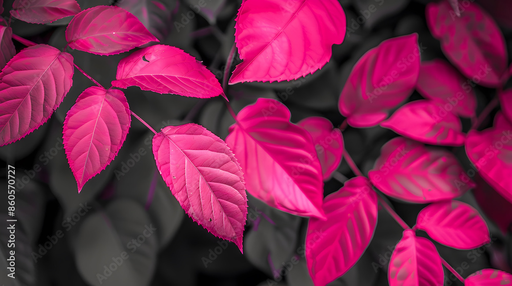 Aufkleber viva magenta beautiful view of big leaves in monochrome color forest viva magenta colored plants cop
