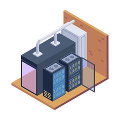 Ready to use isometric icon of a server closet 

