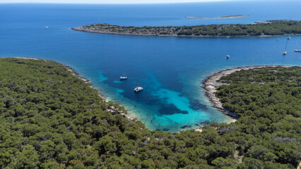 drone view of the Mediterranean coast of the island Zirje in Croatia