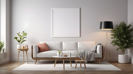 Fototapeta premium Frame mockup, ISO A paper size, Living room wall poster mockup, Interior mockup with house background, Modern interior design. 3D render