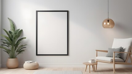 Frame mockup, ISO A paper size, Living room wall poster mockup, Interior mockup with house background, Modern interior design. 3D render