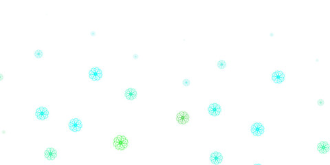 Light green vector doodle background with flowers.
