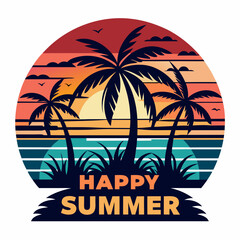 text--happy-summer---beach-with-palms-tree-and-sun