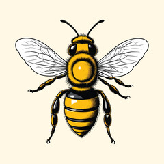 Hand Drawn Buzzing Bee in Vibrant Engraved Illustration