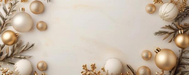 Glittering gold Christmas decorations blank mockup, featuring sparkling baubles, tinsel, and festive wreaths, set on a minimal background, perfect for adding your own designs