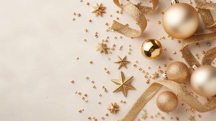 Blank mockup of a Christmas scene with glittering gold decorations