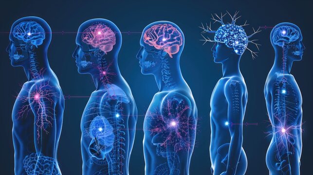 Illustration of MS patients experiencing neurological disorders and symptoms resulting from their condition. Multiple Sclerosis Concept background. Ai generated