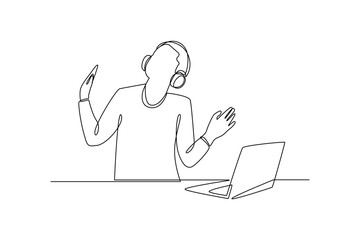 Continuous one line drawing a man work life balance while listening to music. Surprise gift. Work life balance. Manage time well. Single line draw design vector illustration